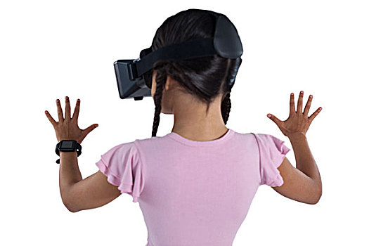 女孩,虚拟现实,耳机,后视图