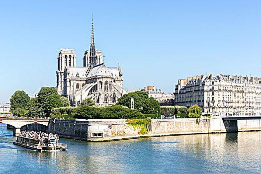 大教堂,女人,巴黎,游轮