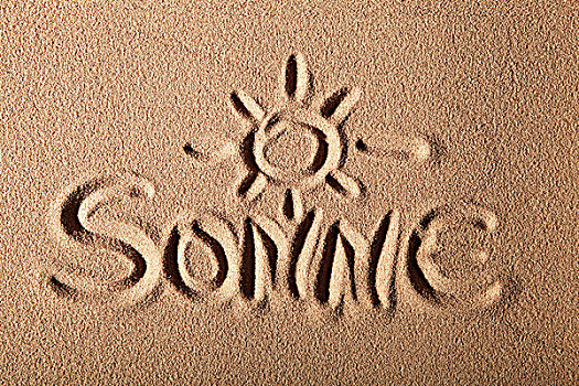 文字,沙子,太阳