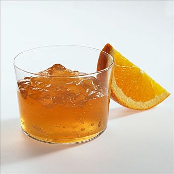 橘子冻,玻璃,橙瓣,旁侧