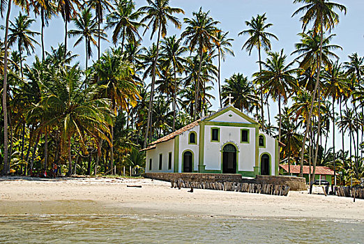 brazil,pernambuco,praia,dos,carneiros,little,church,on,the,beachamid,vegetation
