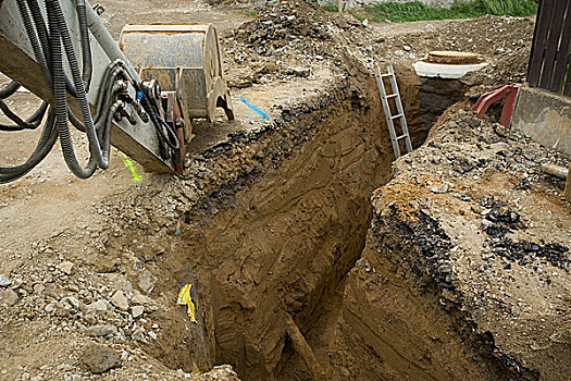 挖掘机,沟渠,建筑