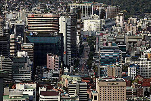 高层建筑,建筑,首尔,风景,南山,山,韩国,亚洲