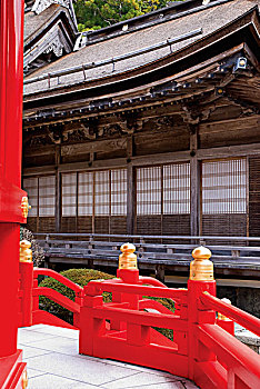 日本寺庙,红色,木,栏杆,高野山,和歌山,日本