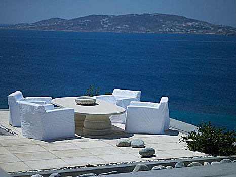 椅子,石头,桌子,展示,高,平台,海洋
