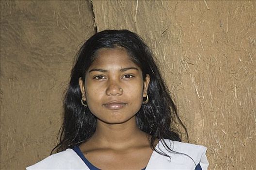女青年,肖像,部落,生活方式,边缘,甘哈国家公园,中央邦,印度,南亚