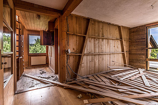 房间,木头,房子,毁坏