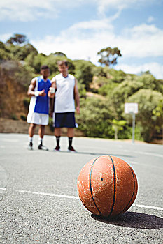 篮球,地上,运动员,站立,背景,球场