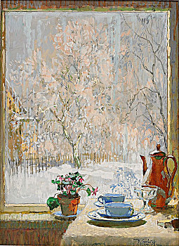 窗户,冬天,艺术家