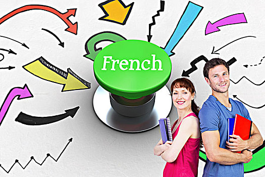法国人,电脑合成,绿色,按键,文字,两个,学生,便笺