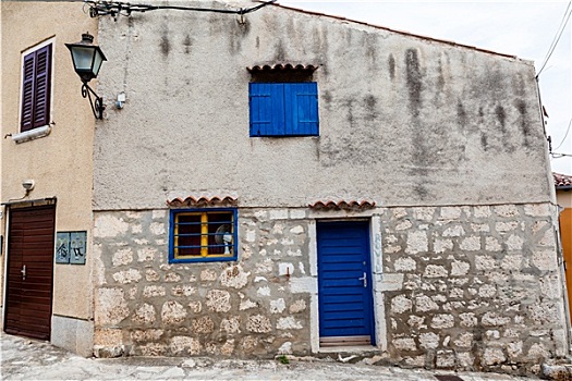 小,传统,房子,蓝色,门,克罗地亚