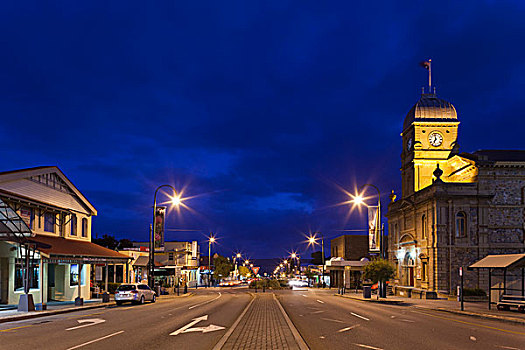 西南方,澳大利亚,奥尔巴尼,城镇景色,约克,街道,晚间