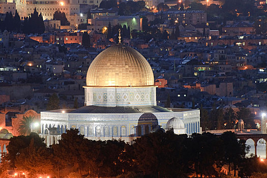耶路撒冷,风景,橄榄,老城,黃昏,圆顶清真寺,犹太,墓地,以色列