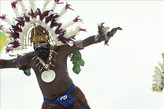 所罗门群岛,跳舞,传统服饰,羽毛,脸部彩绘,无肖像权