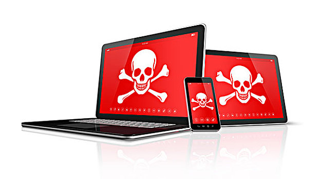 笔记本电脑,平板电脑,智能手机,海盗,象征,显示屏,黑客攻击,概念