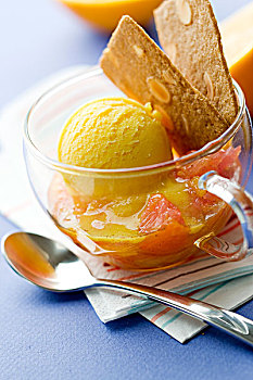 芒果,冰淇淋,盘子,花生小甜饼