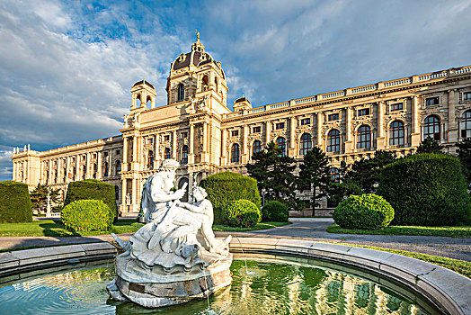 维也纳,奥地利,欧洲,喷泉,玛丽亚,广场,自然历史博物馆,背景