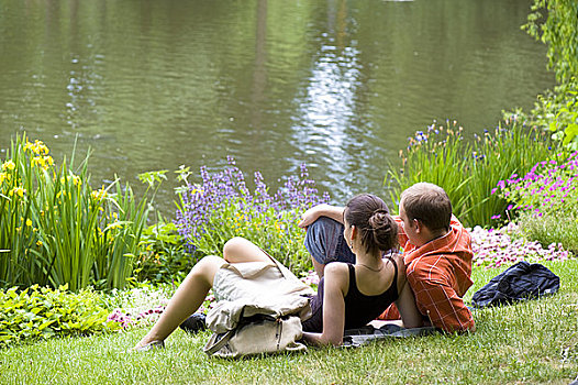 浪漫,伴侣,放松,湖,公园,华沙,波兰
