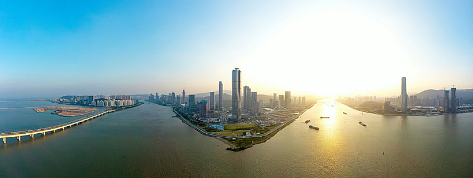 航拍广东珠海十字门中央商务区横琴片区高楼大厦建筑群