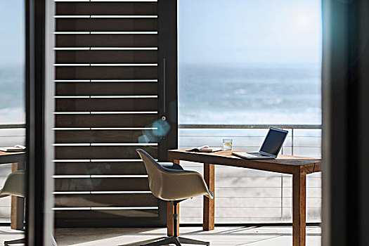 书桌,椅子,现代住宅,办公室,远眺,海洋