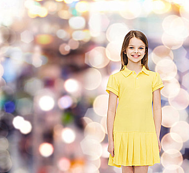 高兴,孩子,人,概念,微笑,小女孩,黄色,服装
