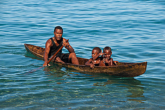 高兴,孩子,玩,水,独木舟,岛屿,所罗门群岛,太平洋