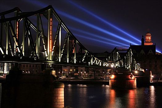 光柱,上方,教堂,干流,桥,2008年,亮光,节日,法兰克福,黑森州,德国