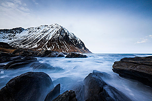 海浪,岩石海岸,靠近,罗弗敦群岛,挪威,欧洲