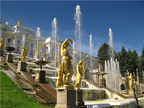 彼得斯堡,俄罗斯,雕塑,喷泉
