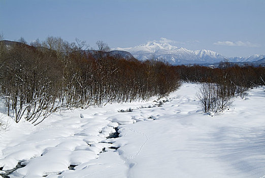 冬天,河,山地