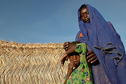 女人,女儿,露营,人,近郊,西部,达尔富尔,苏丹,十一月,2004年
