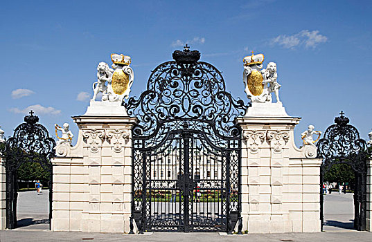 锻造,铁,大门,入口,城堡,观景楼,宫殿,维也纳,奥地利,欧洲
