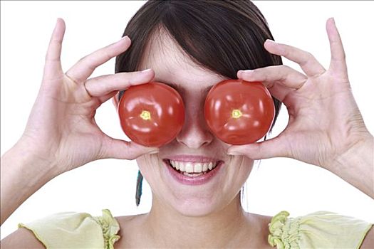 女人,西红柿,眼睛