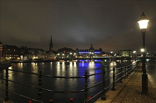 夜晚,风景,斯德哥尔摩,瑞典,斯堪的纳维亚,欧洲