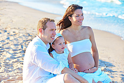 家庭,怀孕,母亲,海滩,沙子,高兴,夏天,假期