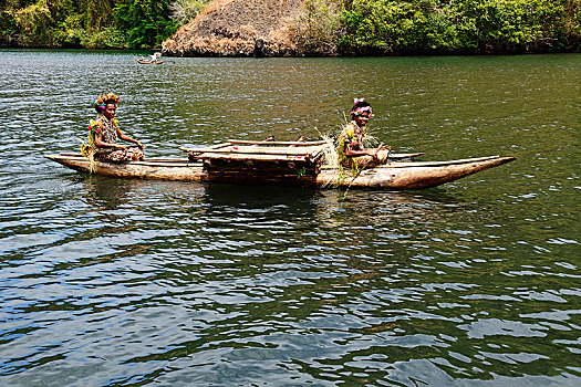 女孩,划船,独木舟,舷外支架,巴布亚新几内亚,大洋洲