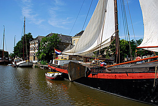 传统,航行,船,港口,豪达城,荷兰南部,荷兰,欧洲