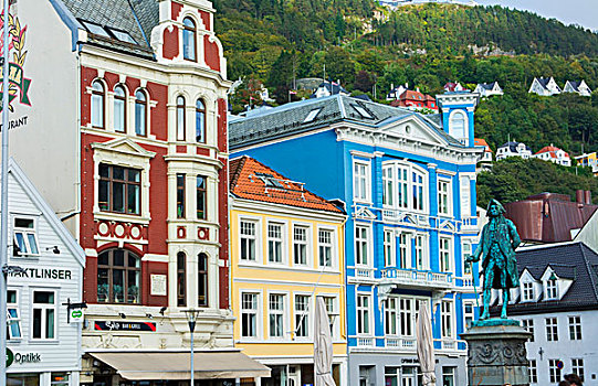 卑尔根,挪威,老城,老,建筑,彩色,区域,旅游,景色