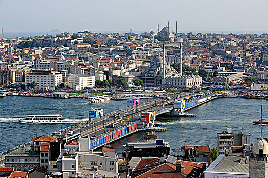 金色,风景,加拉达塔,塔,桥,历史,地区,清真寺,新,伊斯坦布尔,土耳其