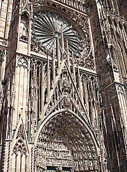 圆花窗,门楣,巴黎圣母院,哥特式,大教堂,14世纪,斯特拉斯堡,阿尔萨斯,法国