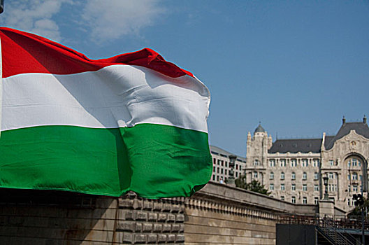匈牙利,首都,布达佩斯,旗帜,正面,历史建筑,著名,链索桥