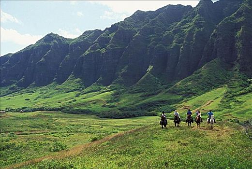 夏威夷,瓦胡岛,人群,骑马
