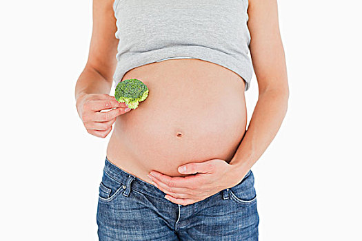 孕妇,拿着,花椰菜,站立