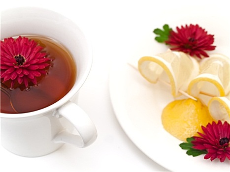 茶,柠檬,花