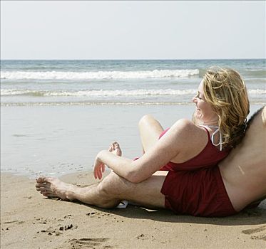 女人,放松,海滩