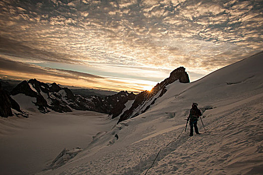 序列,登山,日出,冰河,黎明,阿尔卑斯山,法国