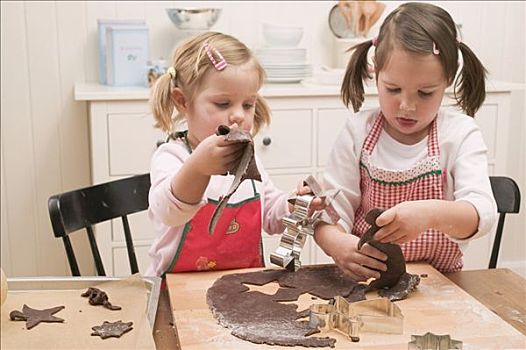 两个,小,女孩,巧克力饼干