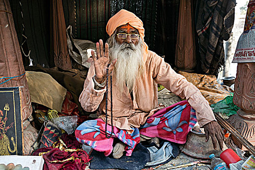 缠头巾,胡须,问候,斋沙默尔,拉贾斯坦邦,印度,亚洲
