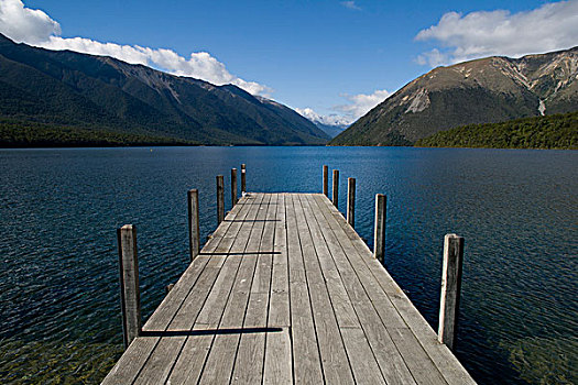 码头,湖,山峦,背影,塔斯曼,区域,南岛,新西兰