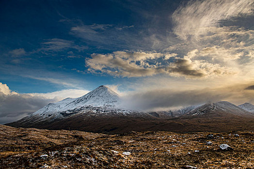 雪,山顶,云,高地,风景,岛,天空,苏格兰,英国,欧洲